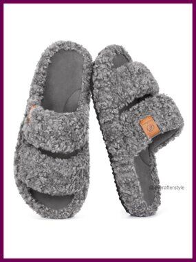 Faux Fur Open Toe Memory Foam House Slippers